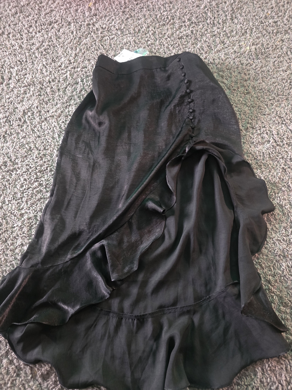 Forever 21 Black Asymmetrical Ruffle Satin-Look Midi Skirt